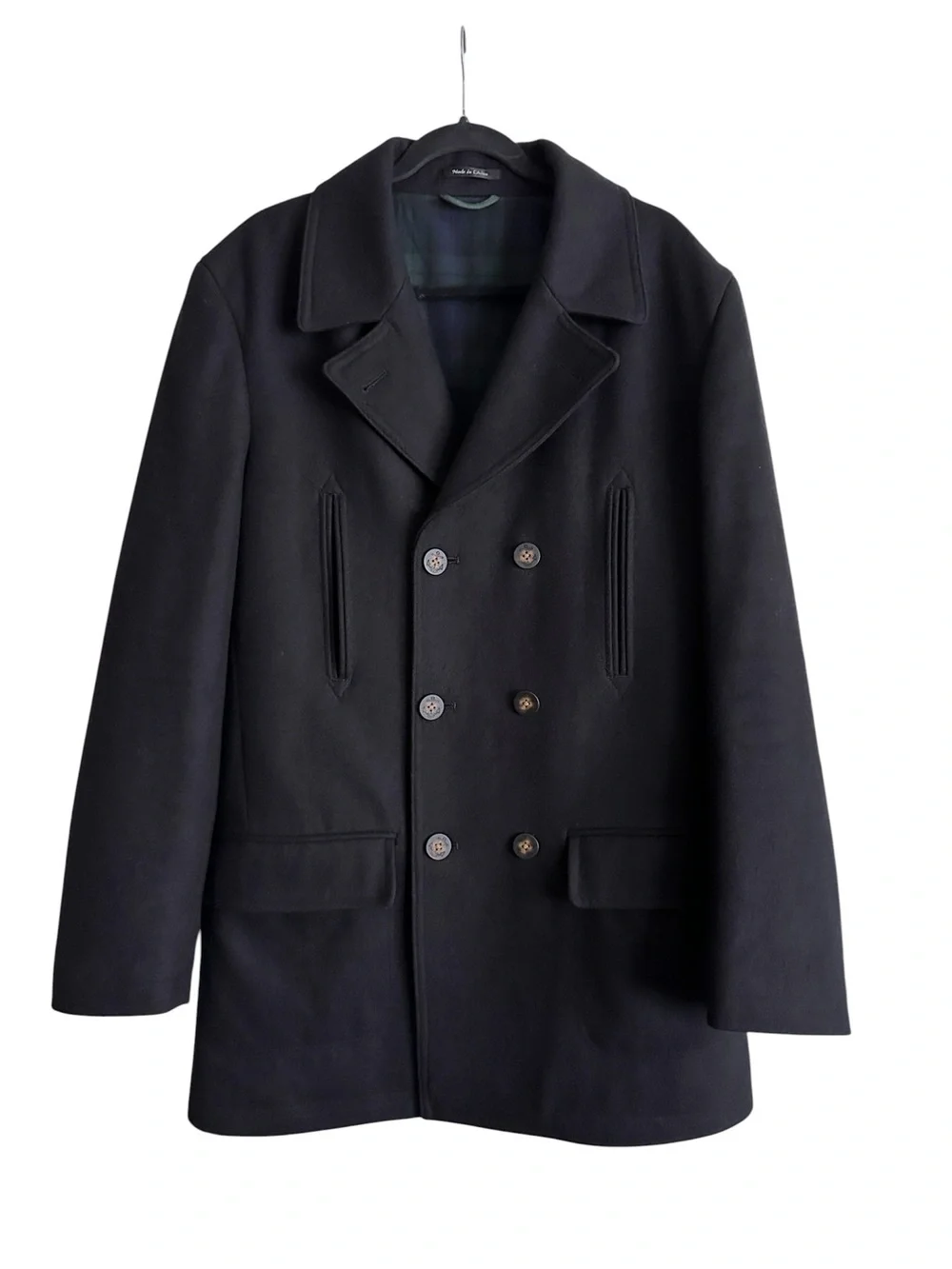 RALPH LAUREN Black‎ Wool Blend Peacoat Mens 42L Double Breasted Quilted Lining